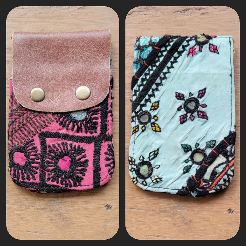 🔮🎱 Free People Boho Embroidered Repurposed vtg banjara hippie Wallet card case - Picture 1 of 16